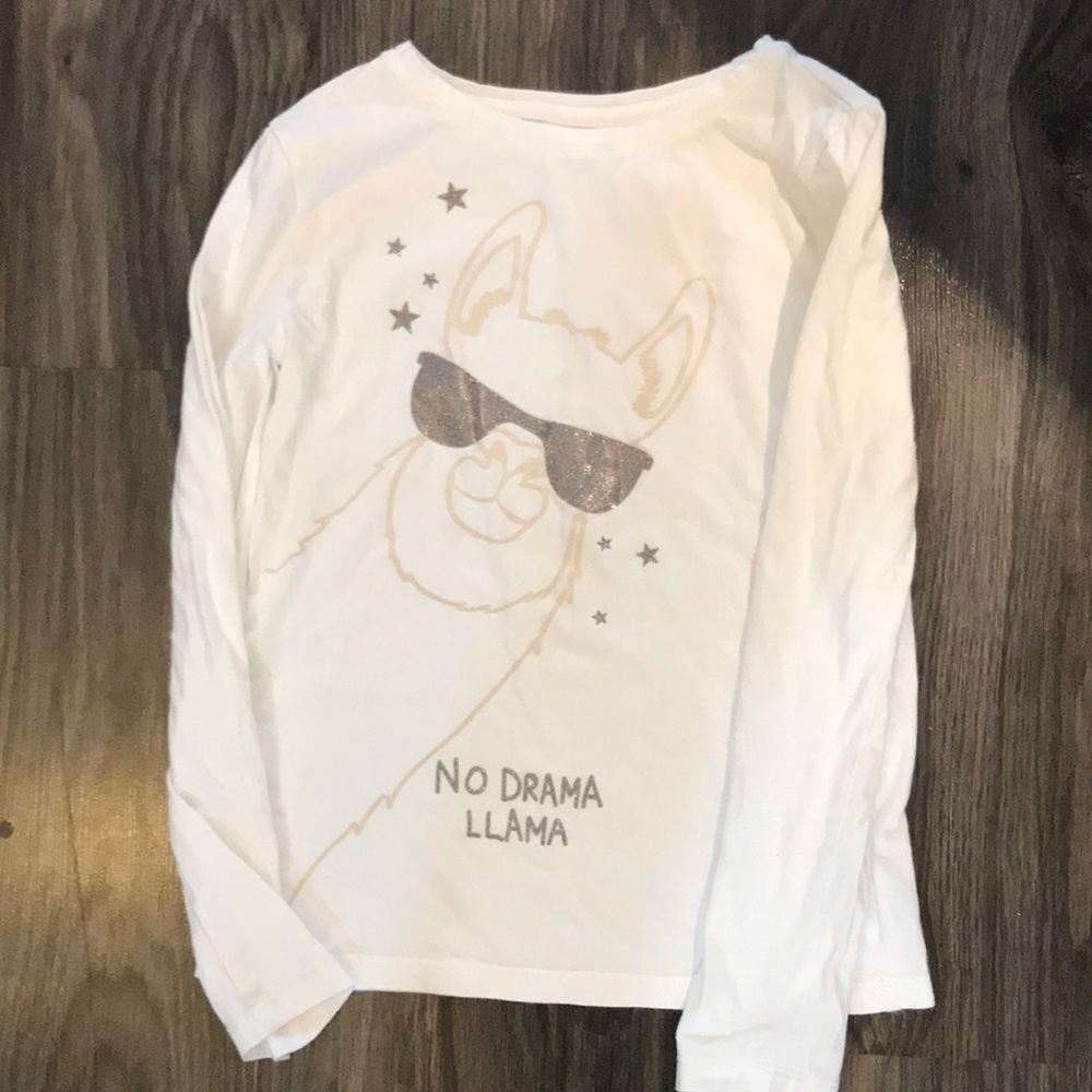 Gap Girls “No Drama Llama” long sleeve white Tee NWOT